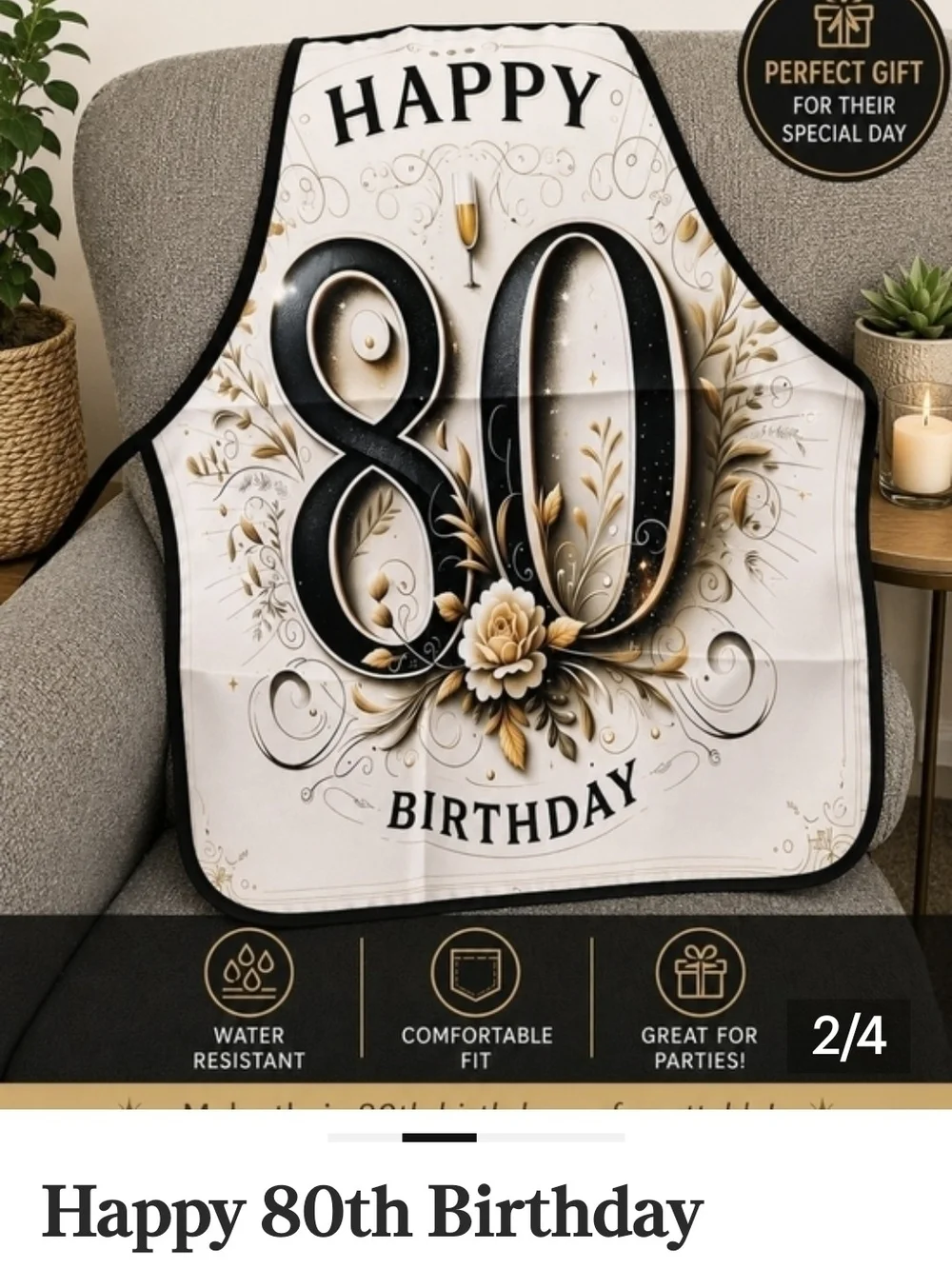 80th Birthday Pink Floral Banner & Apron Set - Happy Birthday